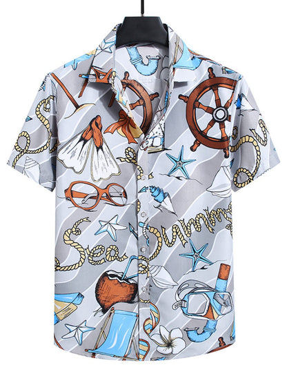 Men's Plus Size Nautical Print Short Sleeve Casual Shirt Gray / L The Nichole Collection