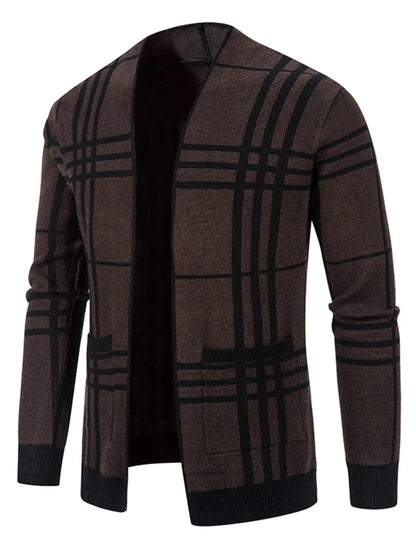 Men's Plus Size Plaid Open Front Long Sleeve Cardigan Brown / M The Nichole Collection