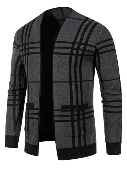 Men's Plus Size Plaid Open Front Long Sleeve Cardigan Black / M The Nichole Collection