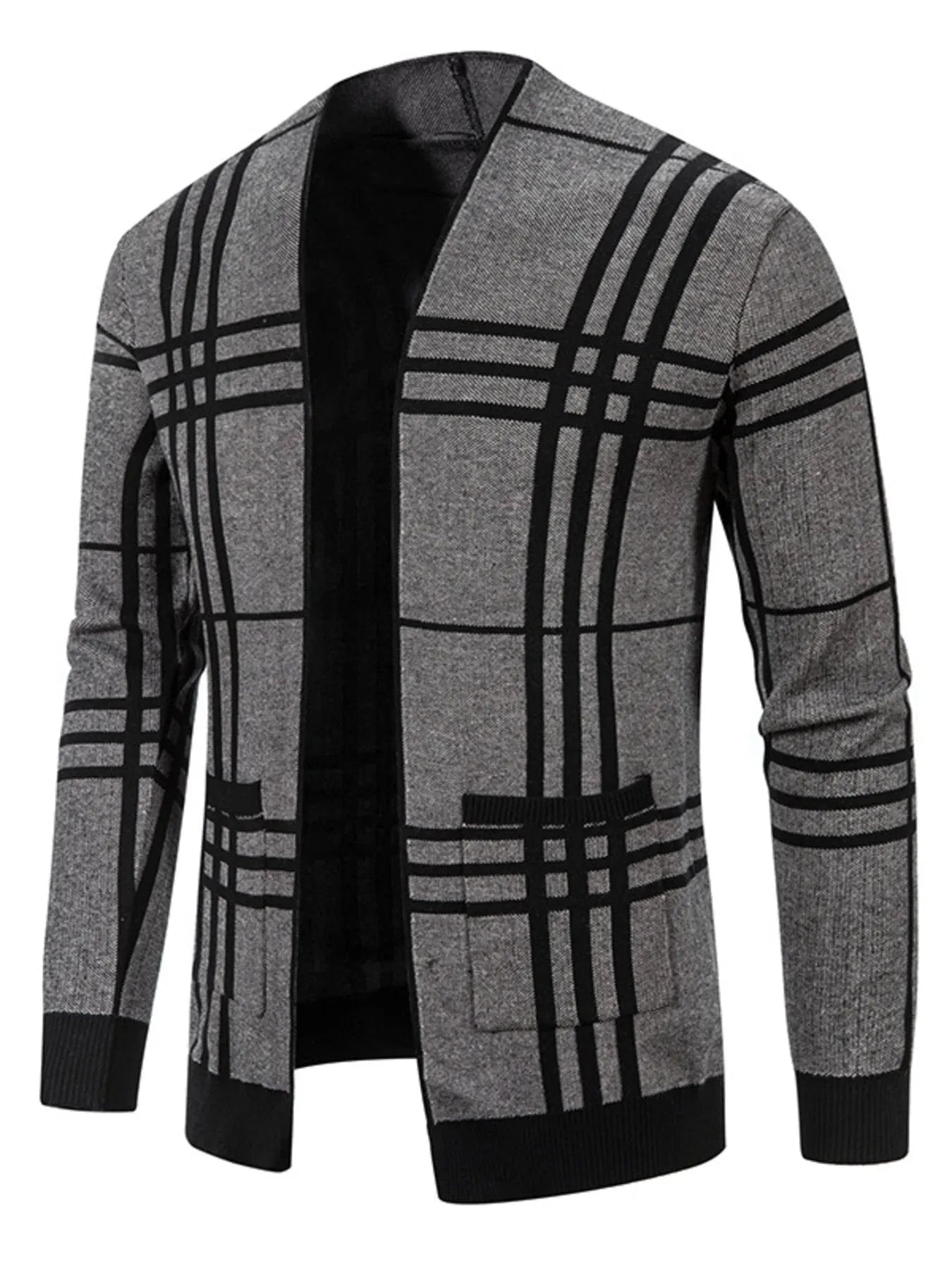 Men's Plus Size Plaid Open Front Long Sleeve Cardigan Gray / M The Nichole Collection