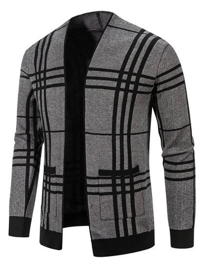Men's Plus Size Plaid Open Front Long Sleeve Cardigan Gray / M The Nichole Collection