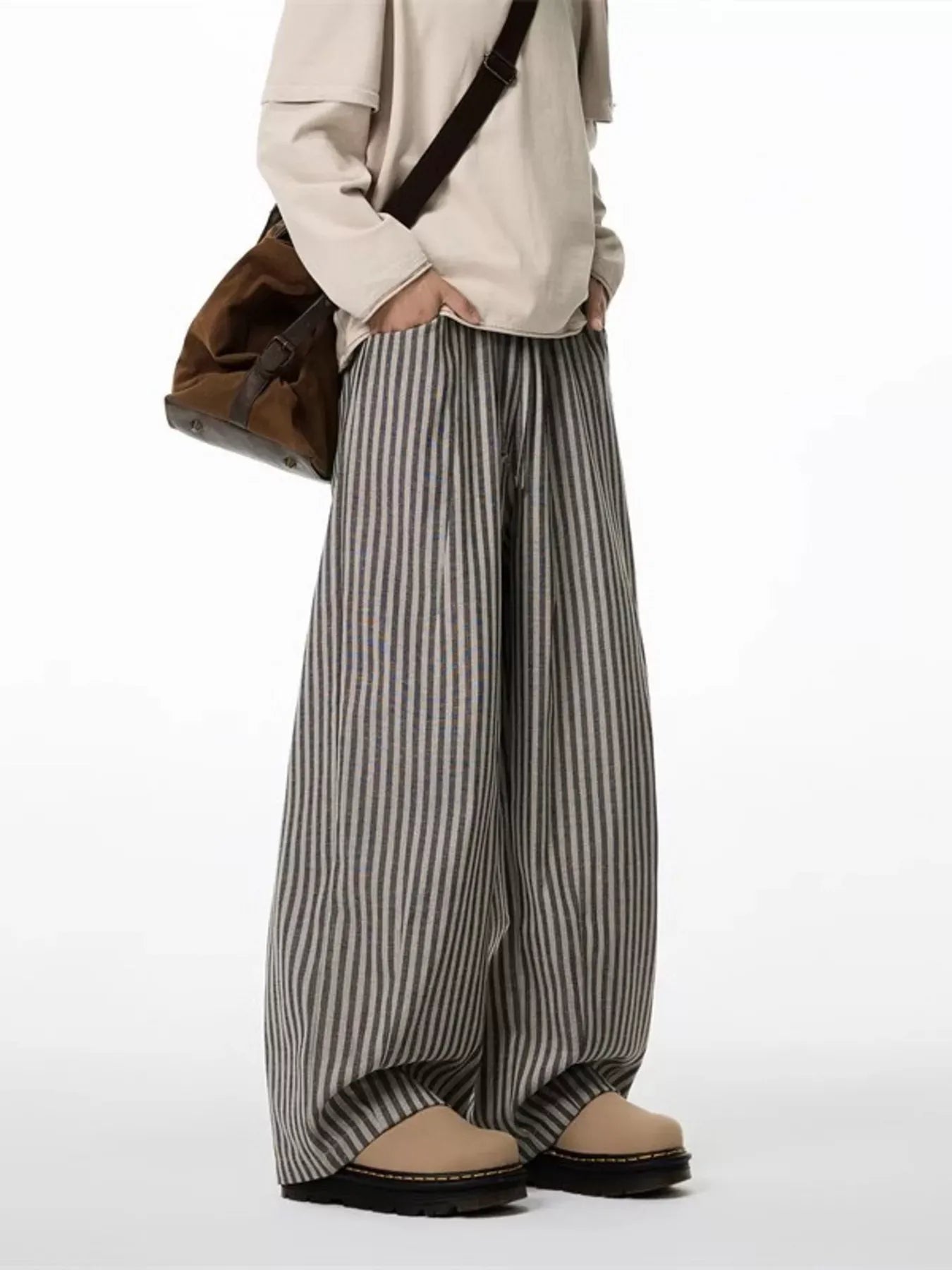 Men's Plus Size Striped Wide-Leg Casual Pants Gray / M The Nichole Collection