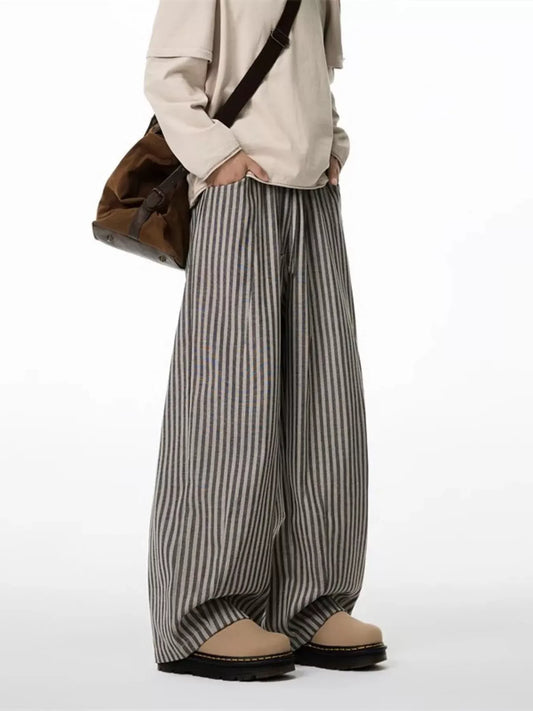 Men's Plus Size Striped Wide-Leg Casual Pants Gray / M The Nichole Collection
