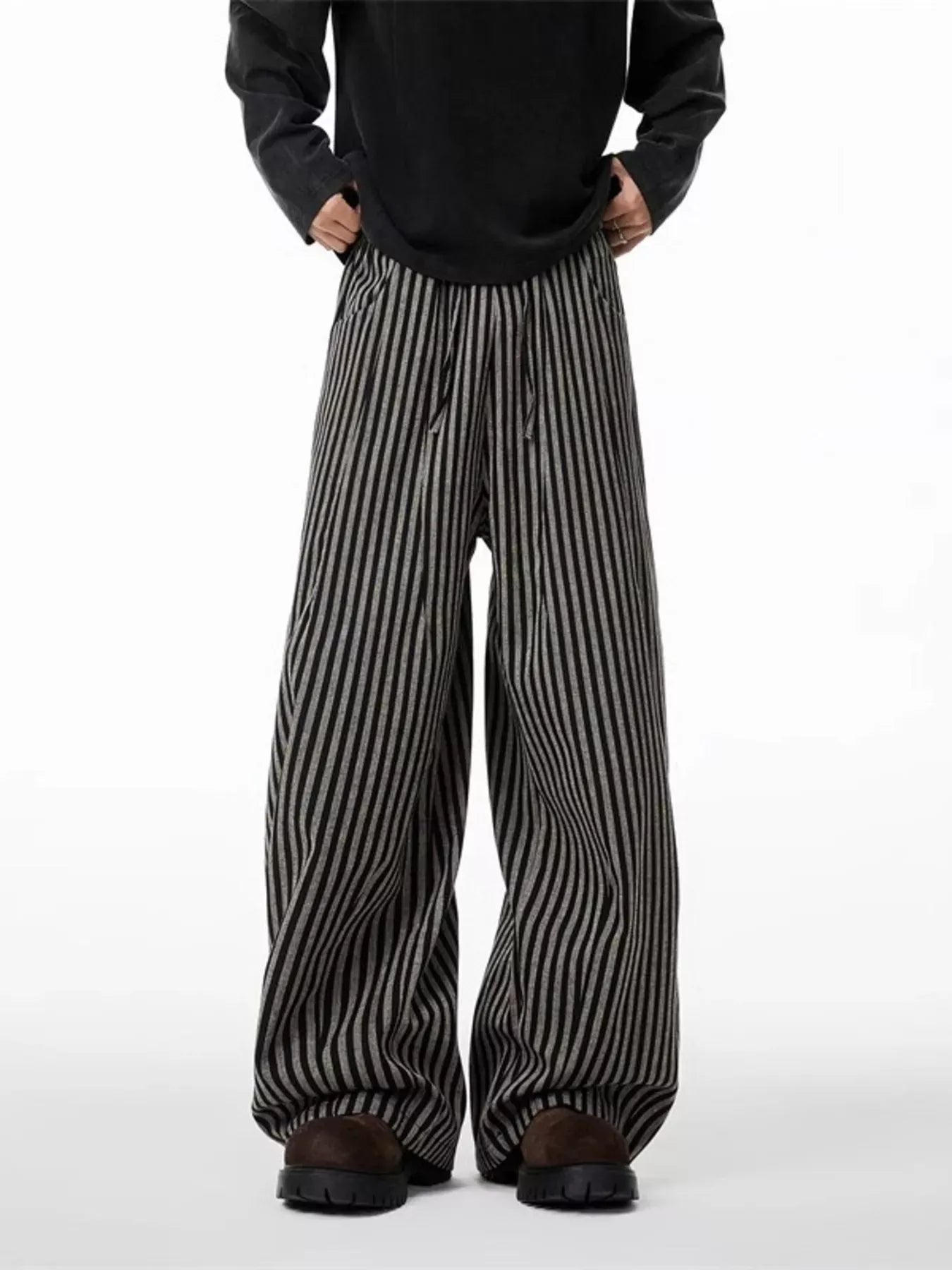 Men's Plus Size Striped Wide-Leg Casual Pants Black / M The Nichole Collection