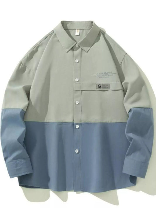 Men's Plus Size Two-Tone Casual Button-Down Shirt French Blue / M The Nichole Collection