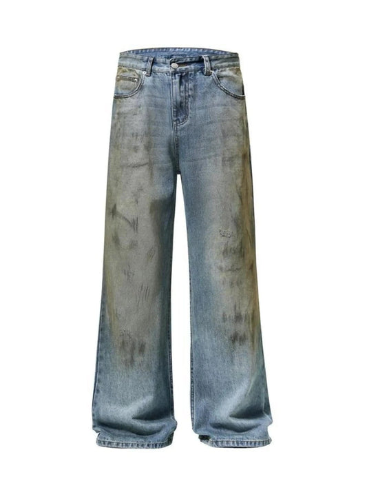 Men's Plus Size Vintage Wash Wide Leg Jeans Dirty Blue / S Jonathan M Collection