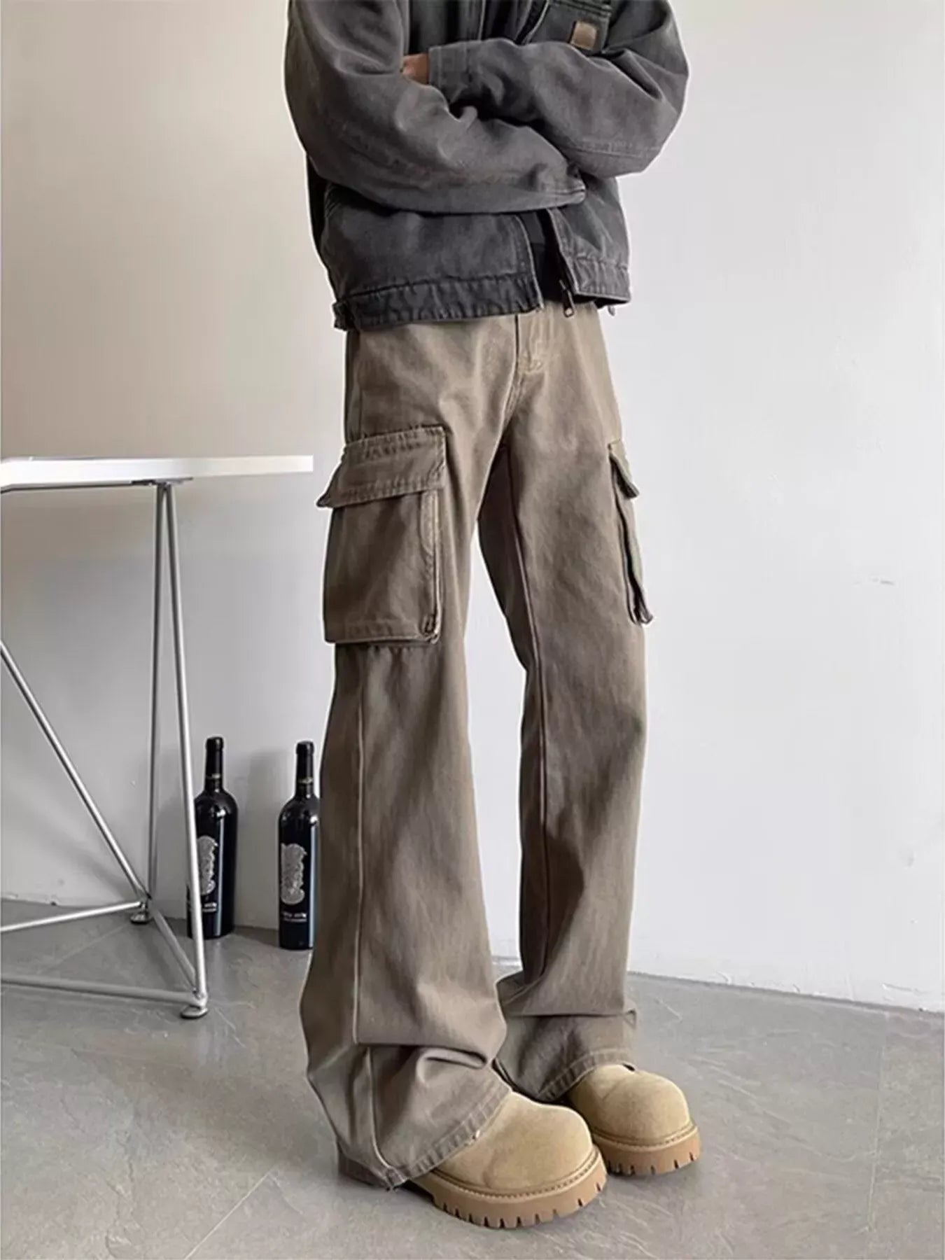 Men's Plus Size Vintage Washed Cargo Pants Brown / M The Nichole Collection