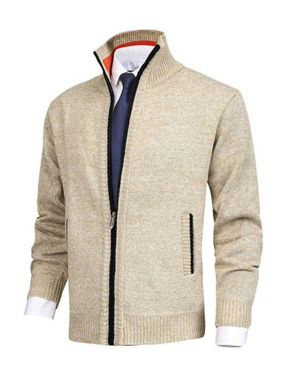 Men's Plus Size Zip Up Ribbed Hem Cardigan Beige / M The Nichole Collection