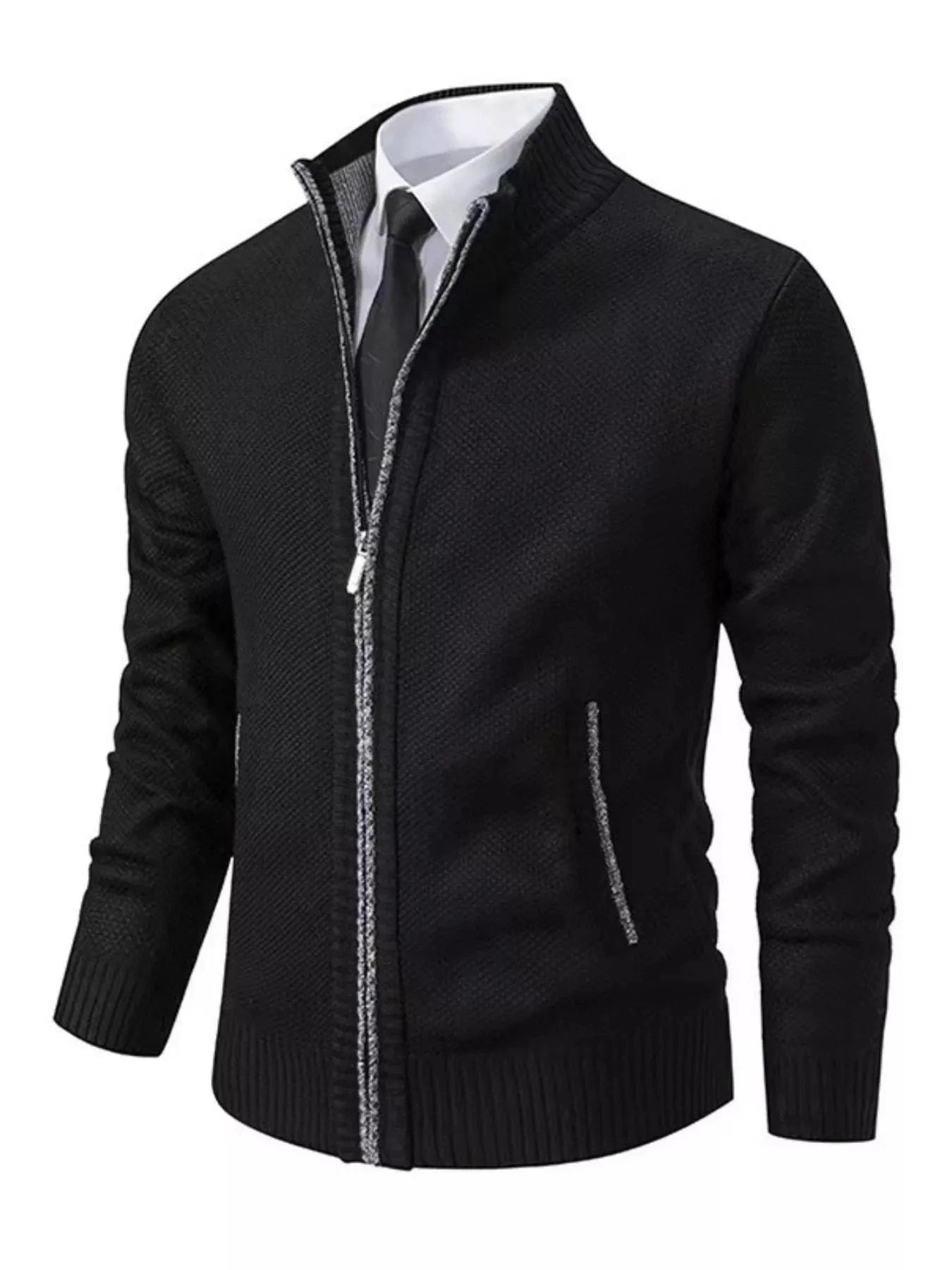 Men's Plus Size Zip Up Ribbed Hem Cardigan Black / M The Nichole Collection