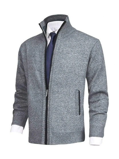Men's Plus Size Zip Up Ribbed Hem Cardigan Light Gray / M The Nichole Collection