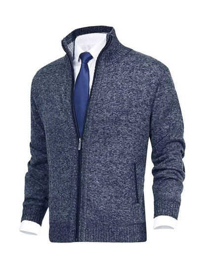 Men's Plus Size Zip Up Ribbed Hem Cardigan Navy Blue / M The Nichole Collection