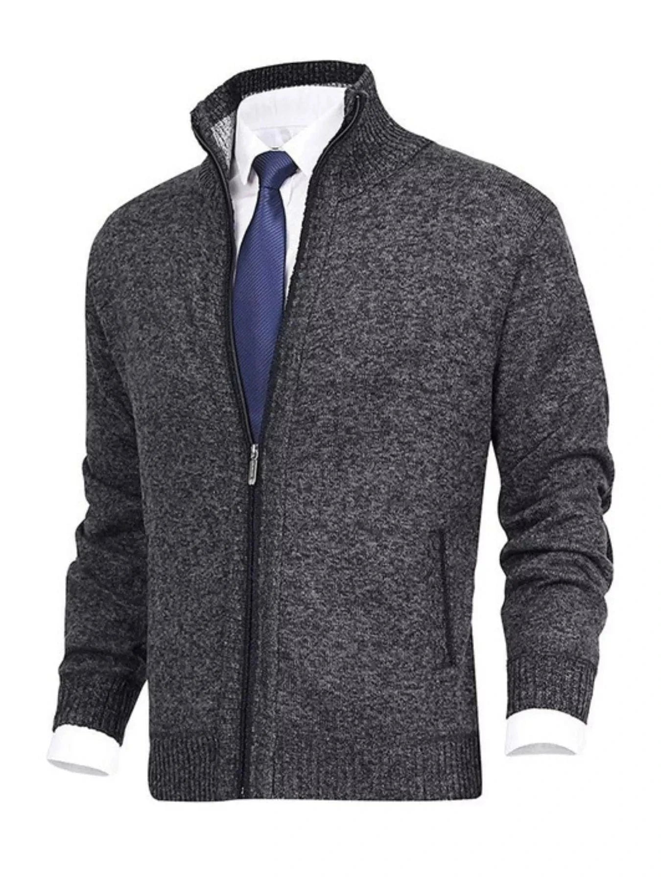 Men's Plus Size Zip Up Ribbed Hem Cardigan Dark Gray / M The Nichole Collection