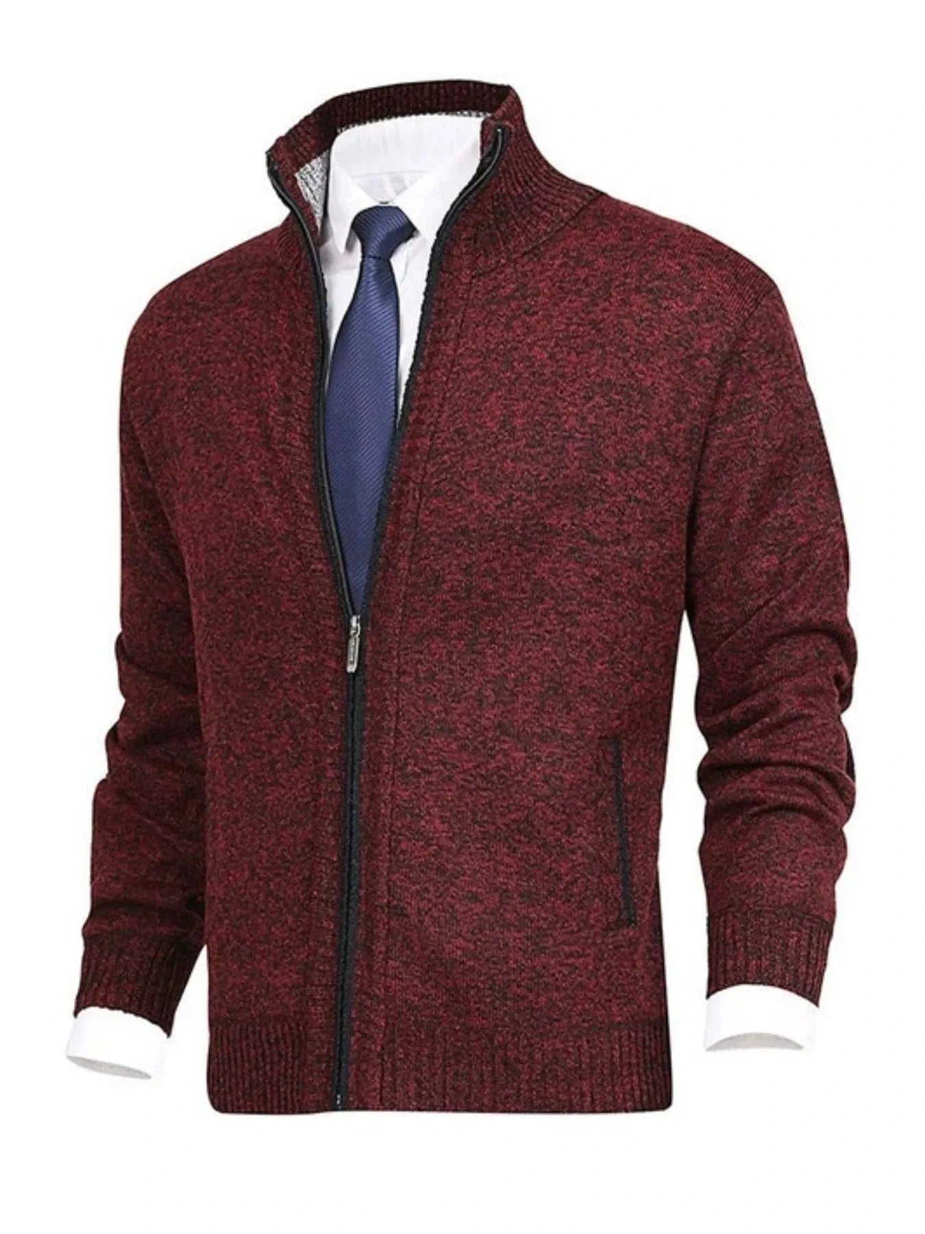 Men's Plus Size Zip Up Ribbed Hem Cardigan Wine Red / M The Nichole Collection