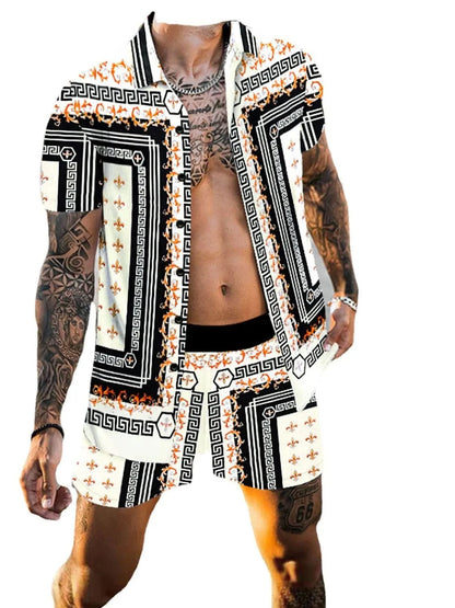 Men's Printed Collared Neck Short Sleeve Top and Shorts Set The Nichole Collection