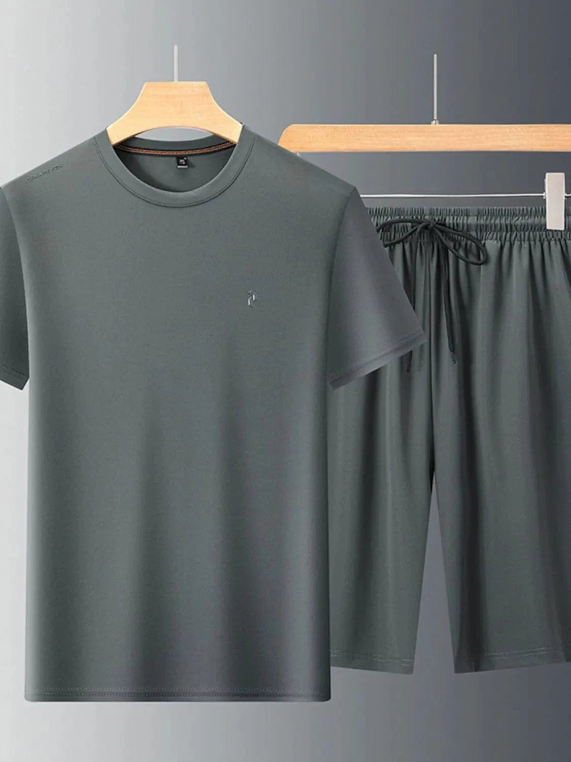 Men's Round Neck Short Sleeve Top and Shorts Set Men's Sets Dark Green / M The Nichole Collection