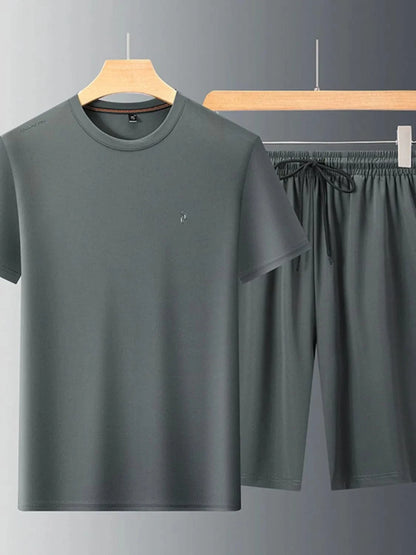 Men's Round Neck Short Sleeve Top and Shorts Set Men's Sets Dark Green / M The Nichole Collection