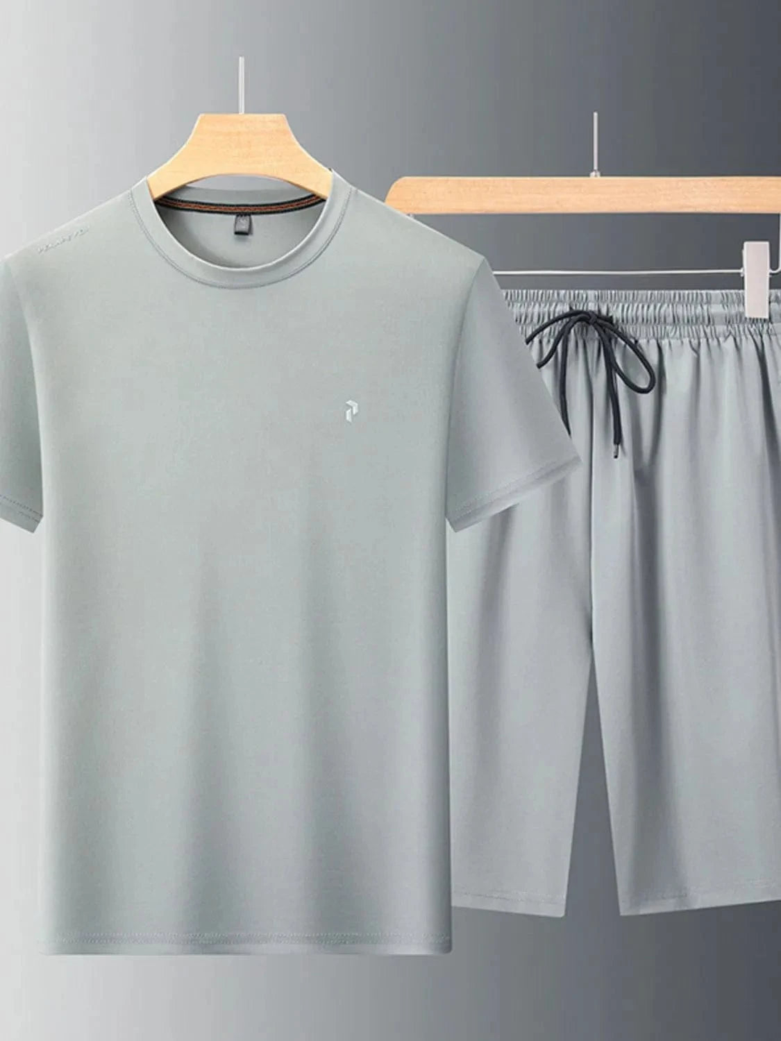Men's Round Neck Short Sleeve Top and Shorts Set Men's Sets Gray / M The Nichole Collection
