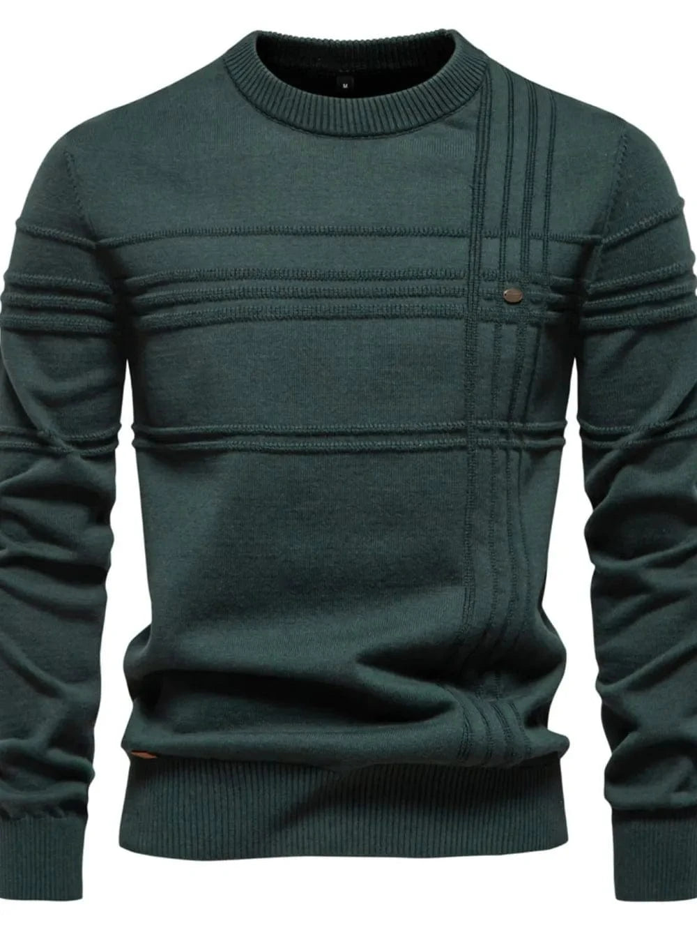 Men's Round Neck Striped Sweater Dark Green / S The Nichole Collection
