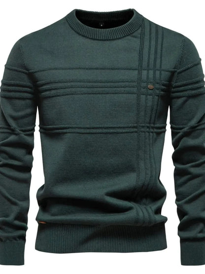 Men's Round Neck Striped Sweater Dark Green / S The Nichole Collection