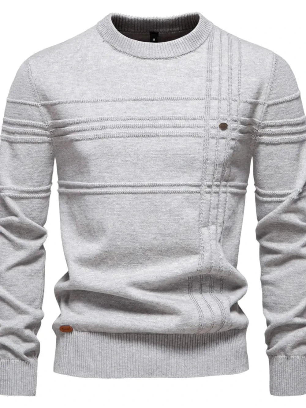 Men's Round Neck Striped Sweater Gray / S The Nichole Collection