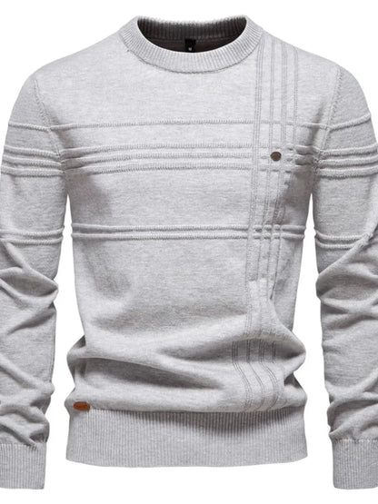 Men's Round Neck Striped Sweater Gray / S The Nichole Collection