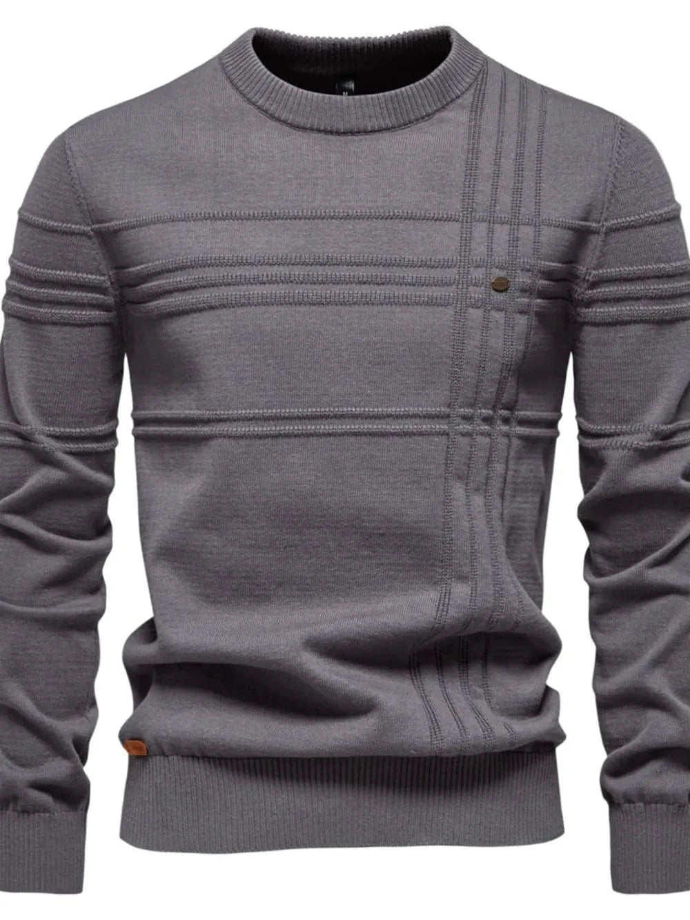 Men's Round Neck Striped Sweater Dark Gray / S The Nichole Collection