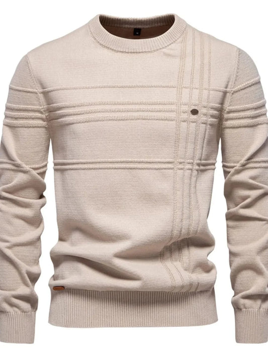 Men's Round Neck Striped Sweater Dust Storm / S The Nichole Collection