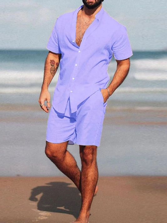 Men's Short Sleeve Shirt and Shorts Set Men's Sets Purple / S The Nichole Collection