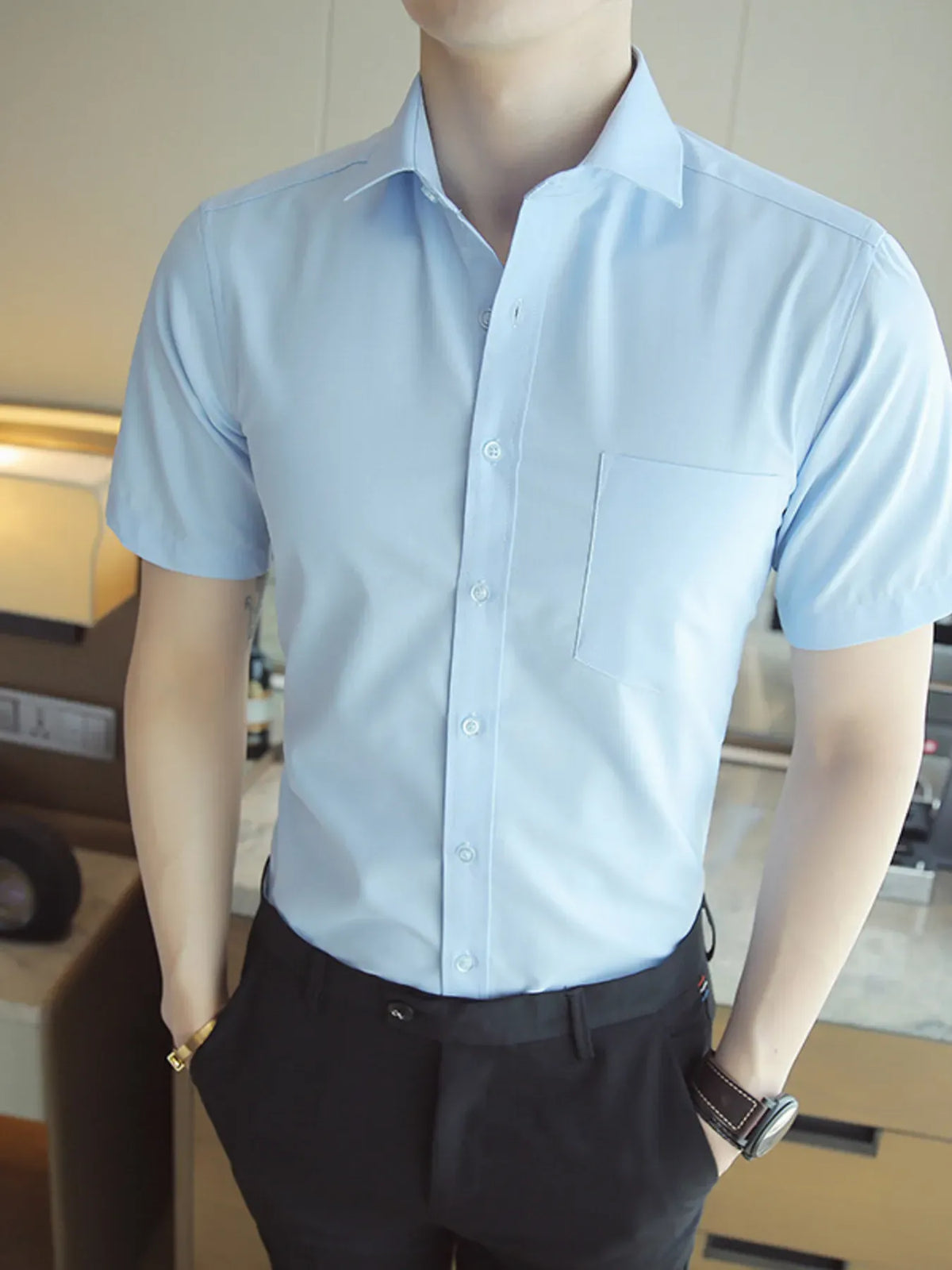 Men's Short Sleeve Solid Color Slim Fit Casual Shirt | The Nichole Collection