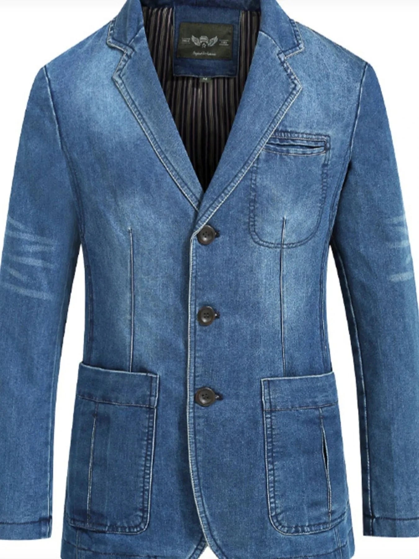 Men's Single-Breasted Denim Blazer Jacket Light Blue / M The Nichole Collection