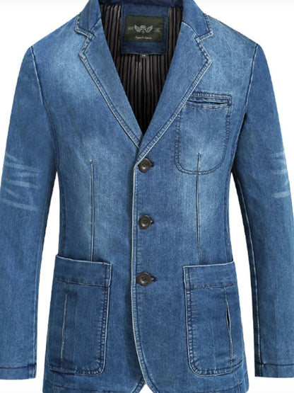 Men's Single-Breasted Denim Blazer Jacket Light Blue / M The Nichole Collection