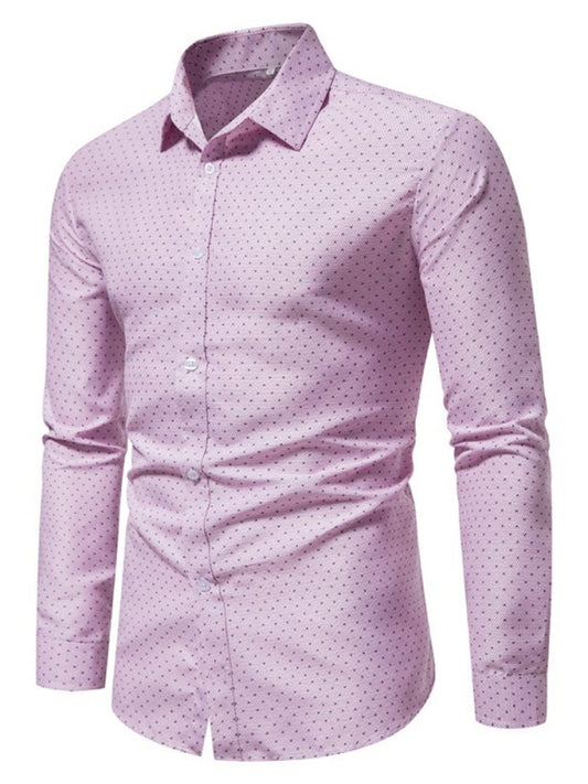 Men's Slim Fit Dotted Pattern Long Sleeve Shirt Pink / XS The Nichole Collection