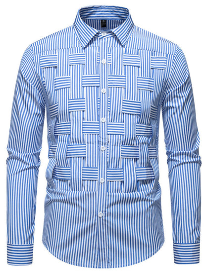 Men's Striped Woven Pattern Long Sleeve Shirt | The Nichole Collection