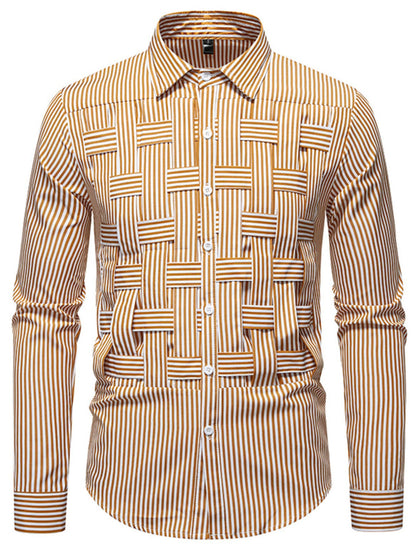 Men's Striped Woven Pattern Long Sleeve Shirt | The Nichole Collection