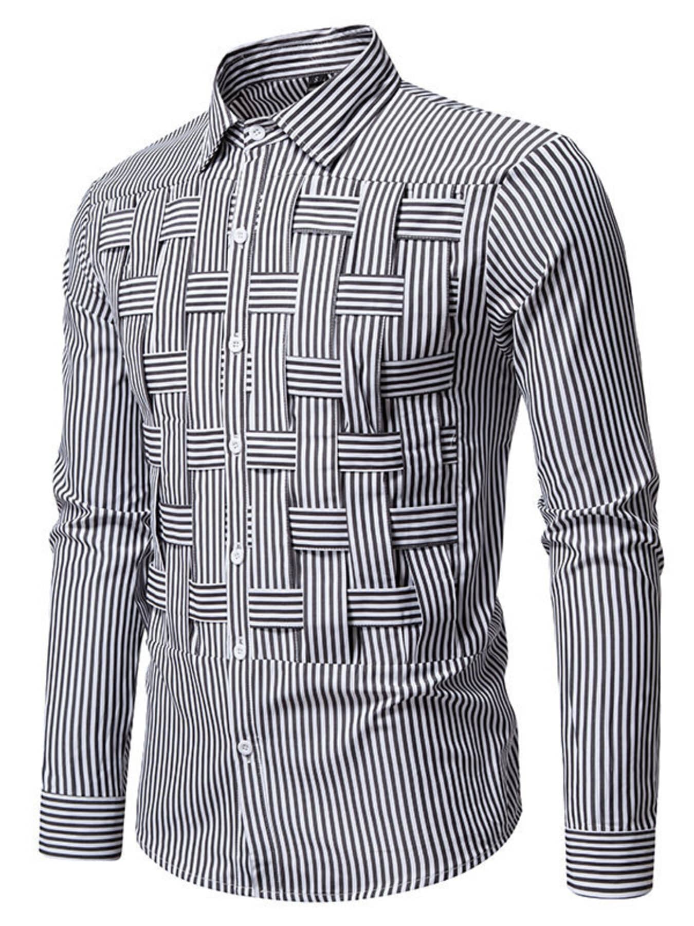 Men's Striped Woven Pattern Long Sleeve Shirt | The Nichole Collection
