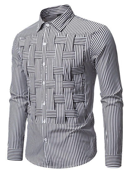 Men's Striped Woven Pattern Long Sleeve Shirt | The Nichole Collection