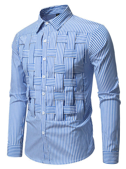 Men's Striped Woven Pattern Long Sleeve Shirt | The Nichole Collection