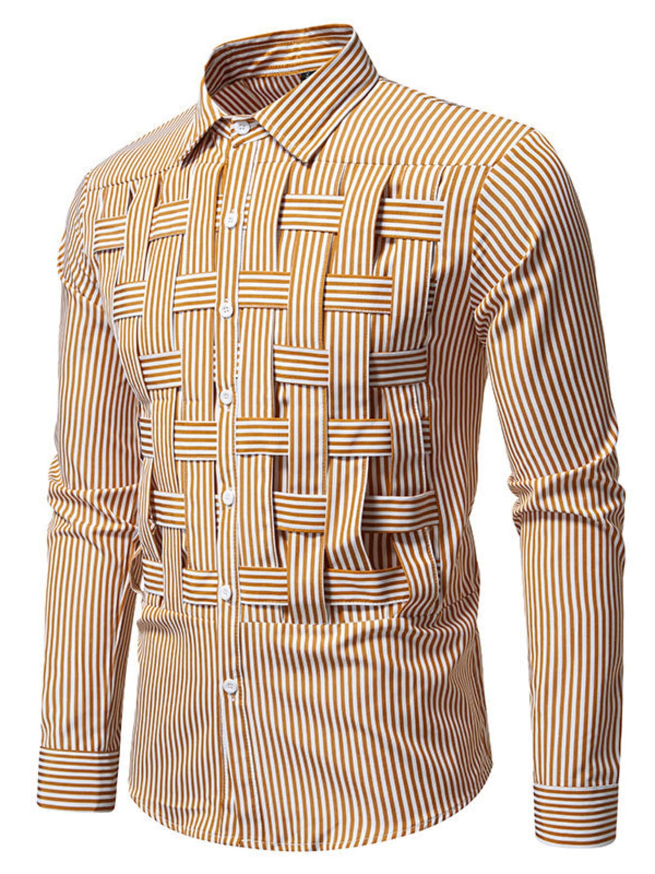 Men's Striped Woven Pattern Long Sleeve Shirt | The Nichole Collection