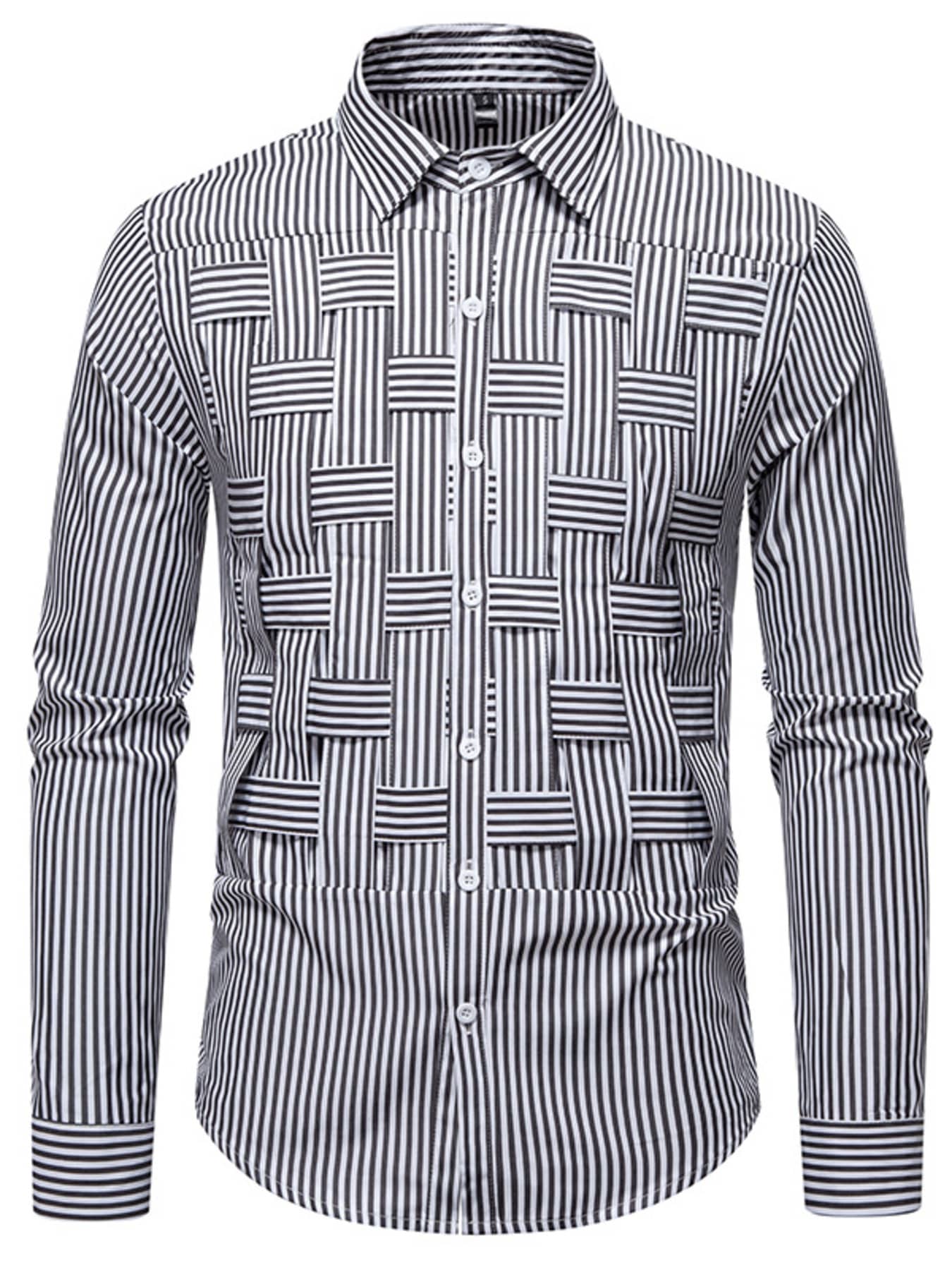 Men's Striped Woven Pattern Long Sleeve Shirt | The Nichole Collection