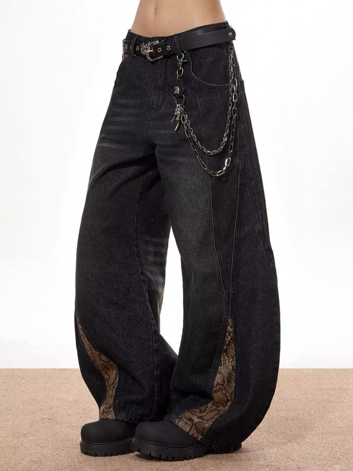 Men's Vintage Wide Leg Jeans with Snake Print | The Nichole Collection