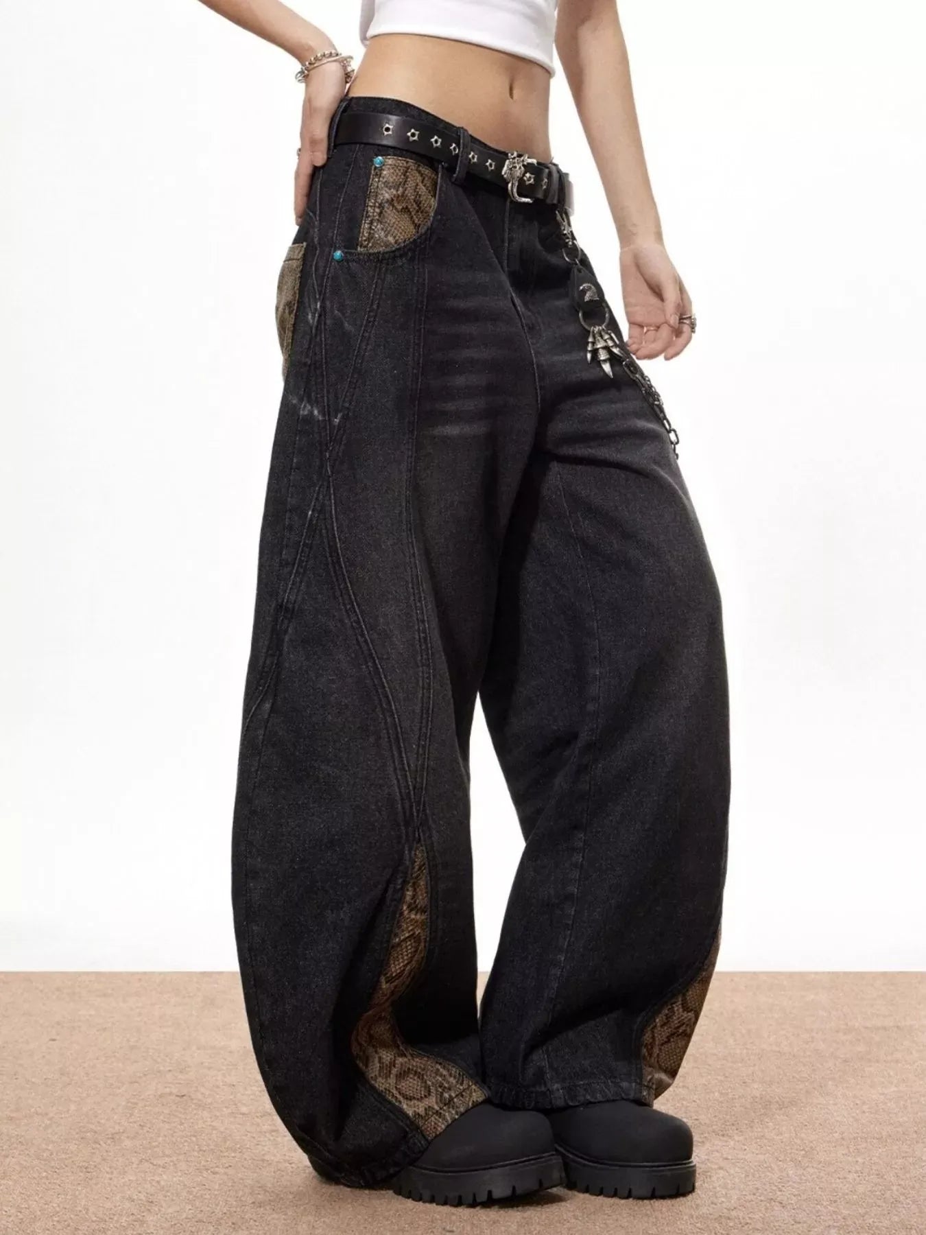 Men's Vintage Wide Leg Jeans with Snake Print | The Nichole Collection