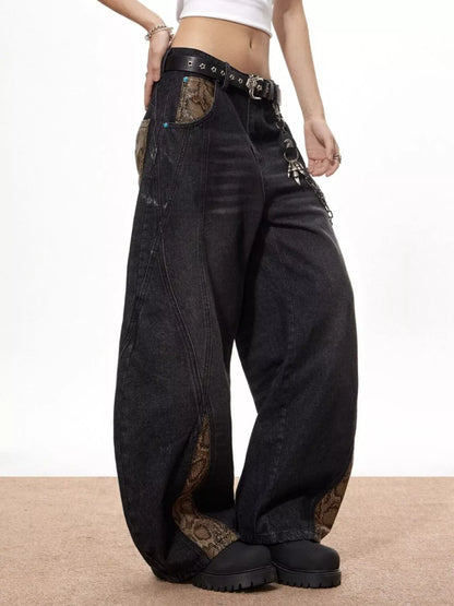 Men's Vintage Wide Leg Jeans with Snake Print | The Nichole Collection
