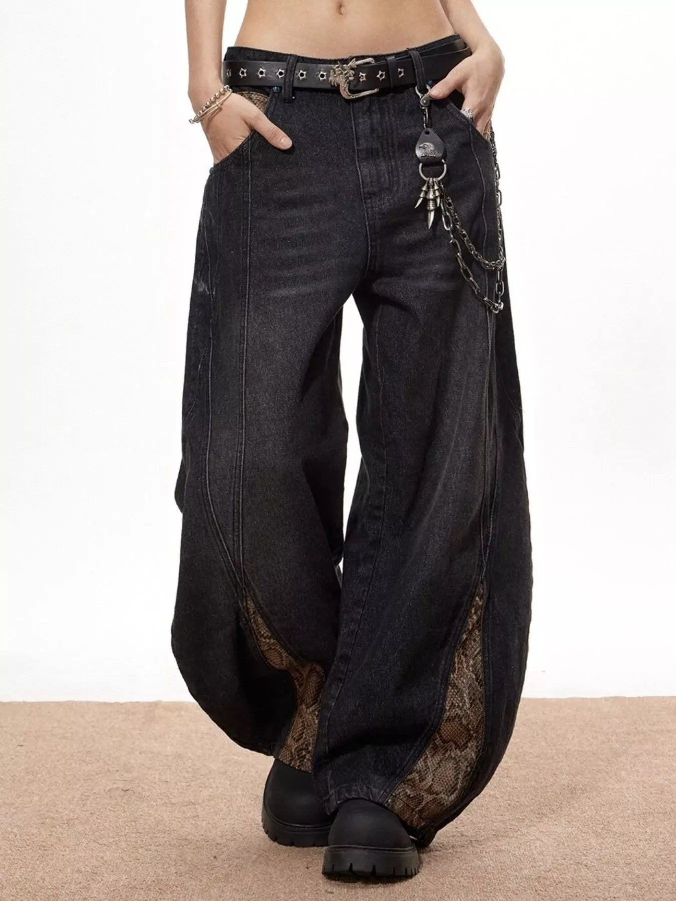 Men's Vintage Wide Leg Jeans with Snake Print | The Nichole Collection