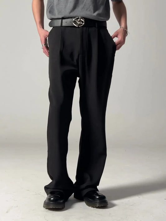 Men’s Wide-Leg Belted Pants with Pockets – Effortless Modern Tailoring Dress Pants Black / S The Nichole Collection