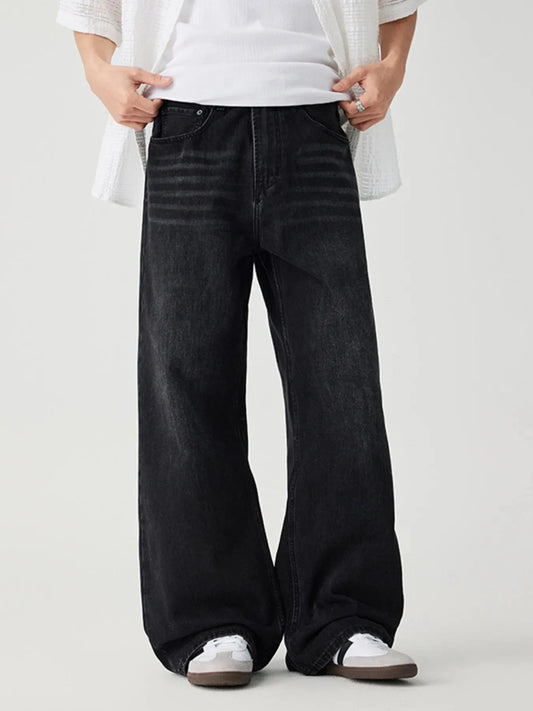 Men's Wide Leg Wash Jeans Men's Pants Black / S The Nichole Collection