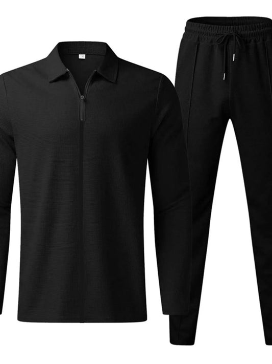 Men's Zip Up Top and Pants Set Men's Sets Black / S The Nichole Collection