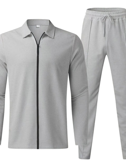 Men's Zip Up Top and Pants Set Men's Sets Light Gray / S The Nichole Collection