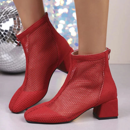 Mesh Block Heel Boots The Nichole Collection