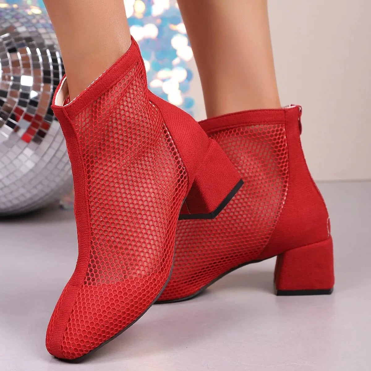 Mesh Block Heel Boots The Nichole Collection