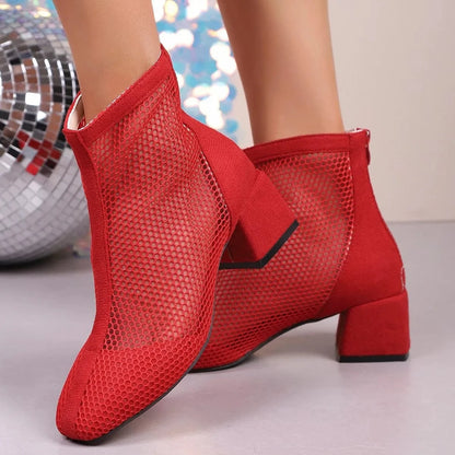 Mesh Block Heel Boots The Nichole Collection